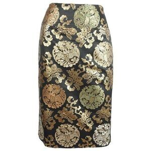 Ralph Lauren Multi Metallic Chinoiserie Silk Midi Pencil Skirt